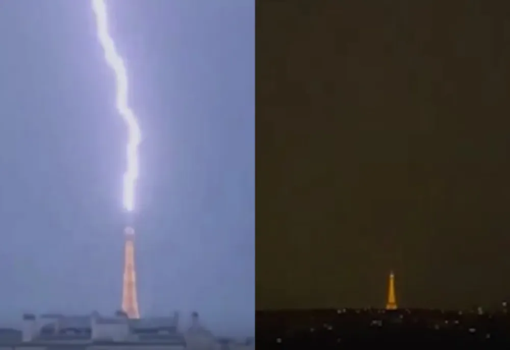 Imagini spectaculoase din Paris. Fulgerele au lovit Turnul Eiffel