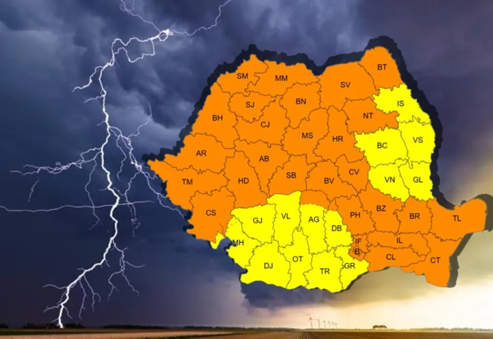 Furtunile lovesc România. Cod Galben și Portocaliu de ploi, vijeli și grindină în mare parte din țară
